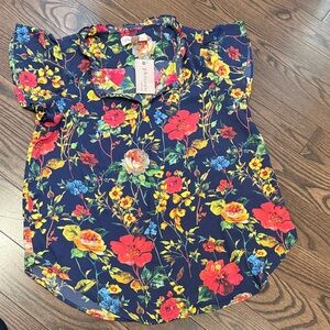 Philosophy Navy Blouse with Red and Yellow Floral